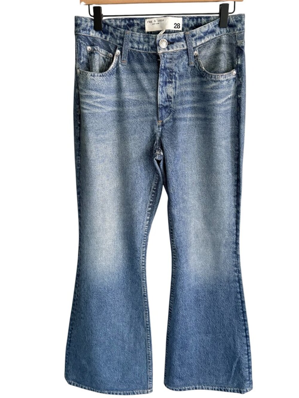 rag & bone Miramar Dahlia Flare Pants Womens 28 Blue Denim Print Stretch